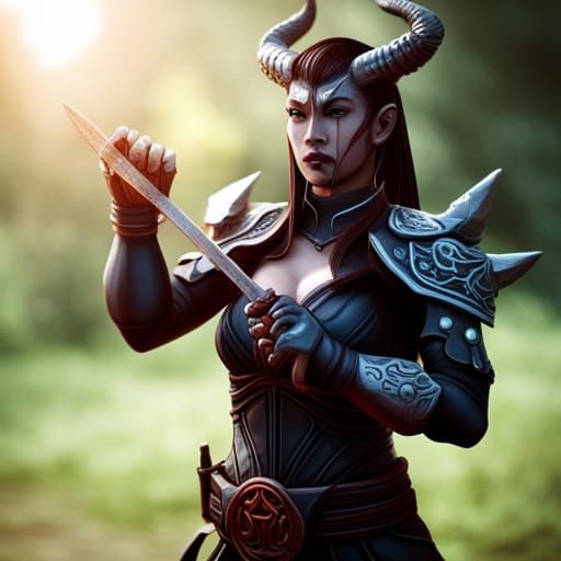 Tiefling Cleric in Dark Armour Praying