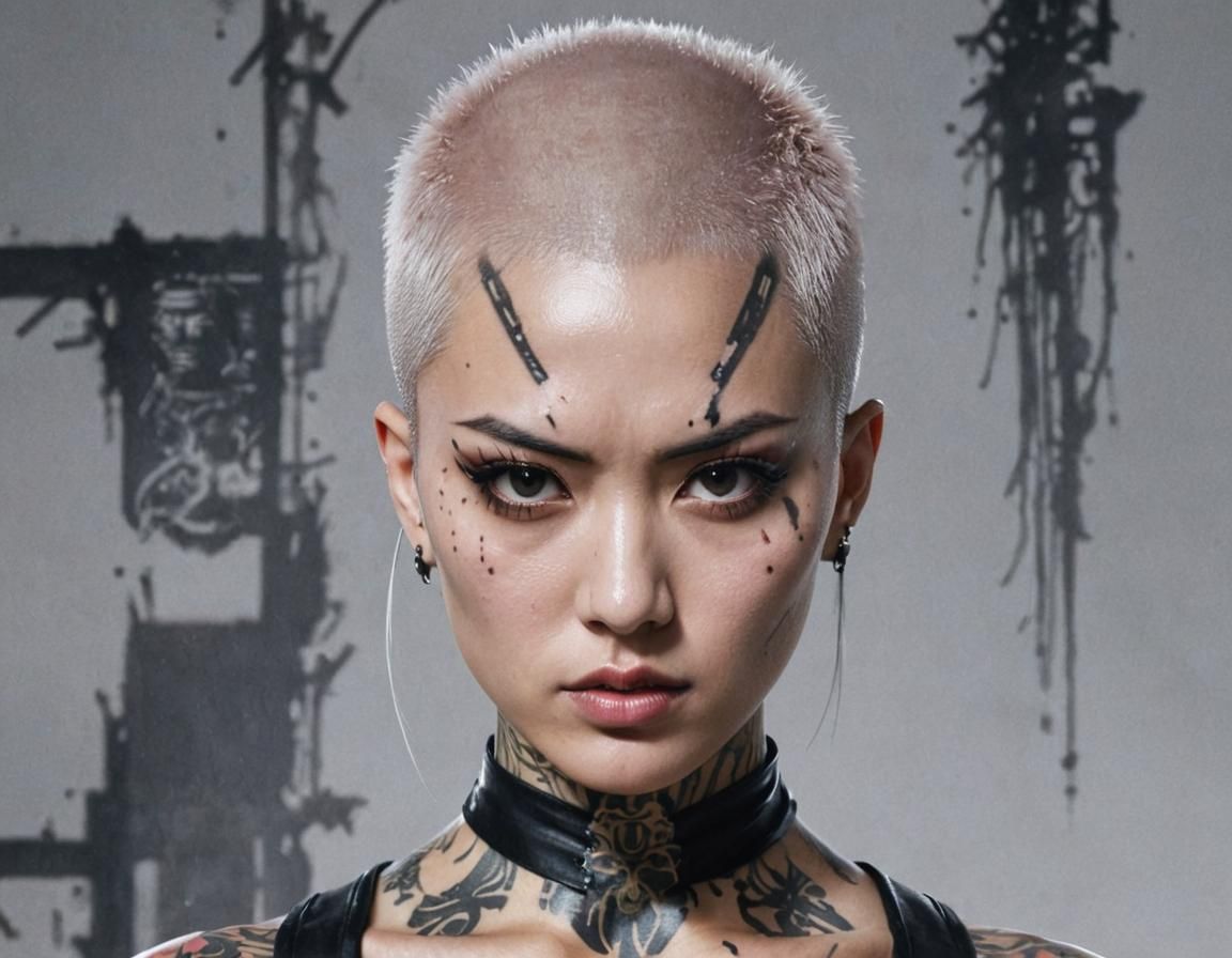 Cyberpunk Warrior: Editorial Illustration of Tattooed Woman