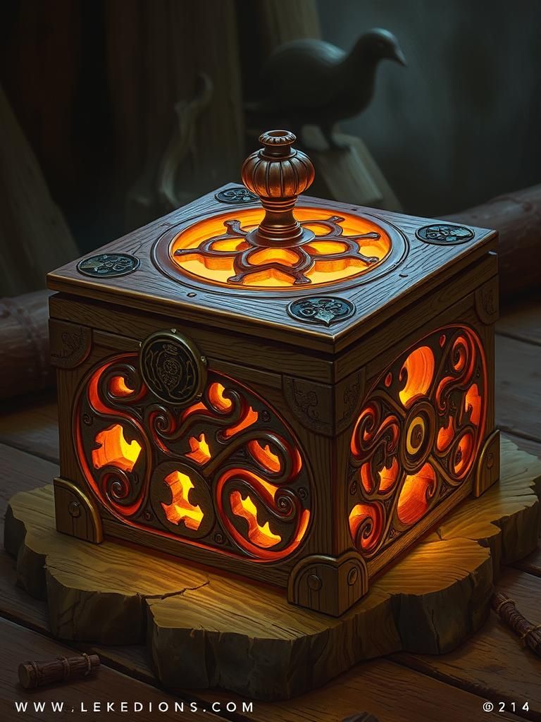Glowing Carved Puzzle Box for DND Item Art