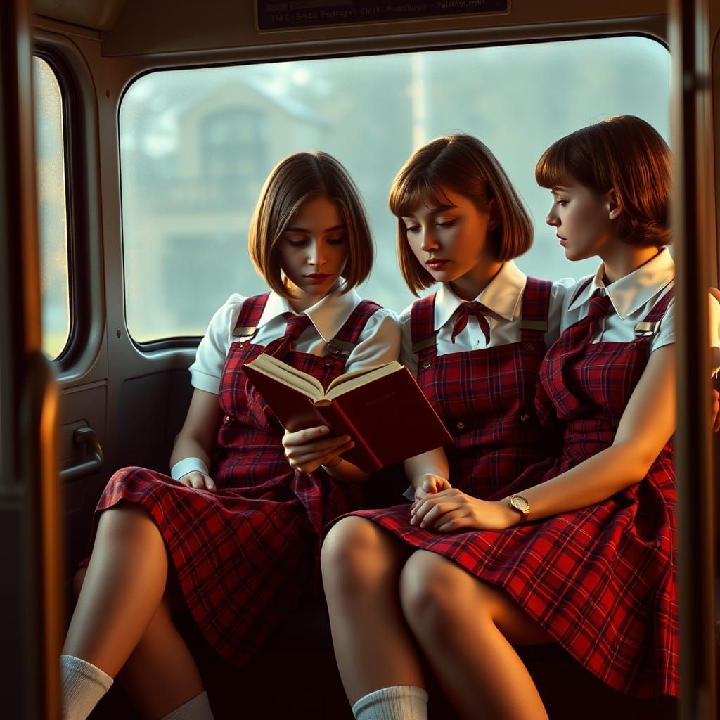 Two Teenage Girls Share a Tranquil Moment on a Futuristic Bu...