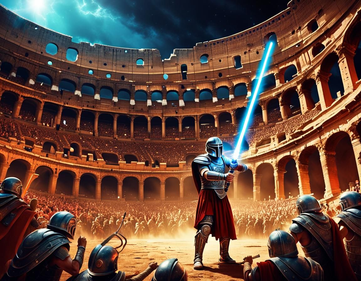 Gladiator with Lightsaber in Futuristic Digital Art