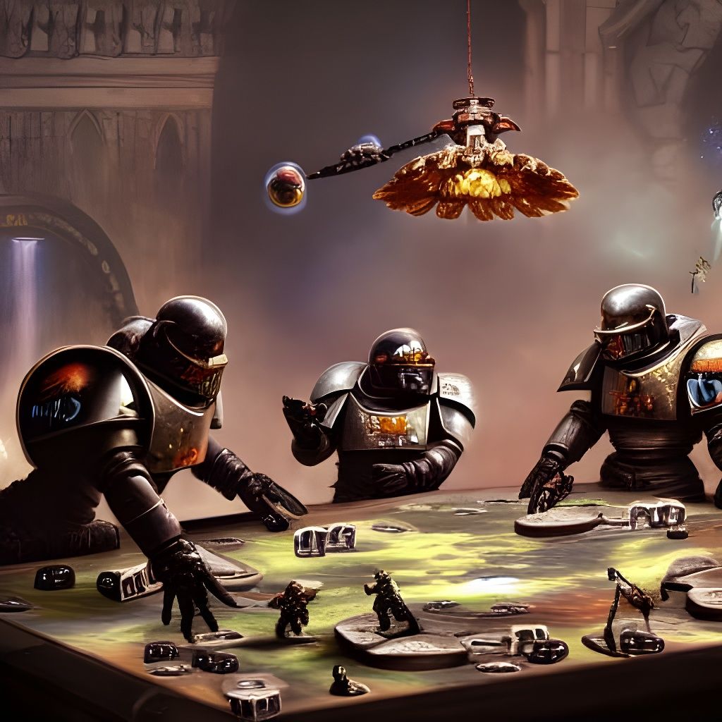 Space Marines Playing Tabletop RPG Game