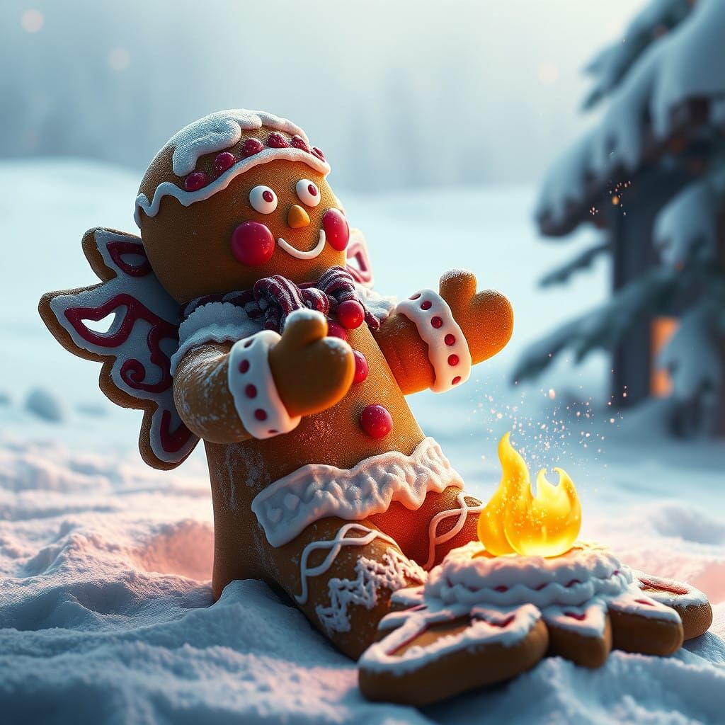 Gingerbread Man Soars in Whimsical Winter Wonderland