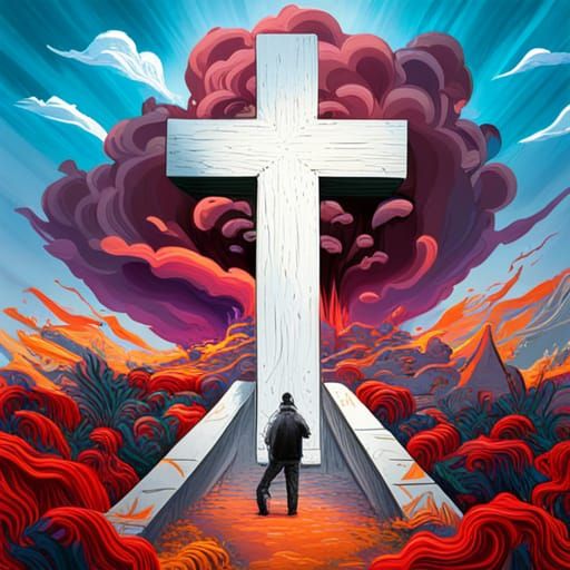 Triumphant Cross Graffiti Art Over Grave