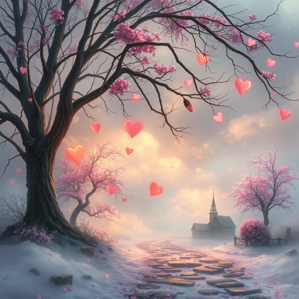Whimsical Fantasy Landscape with Valentine's Day Rejection