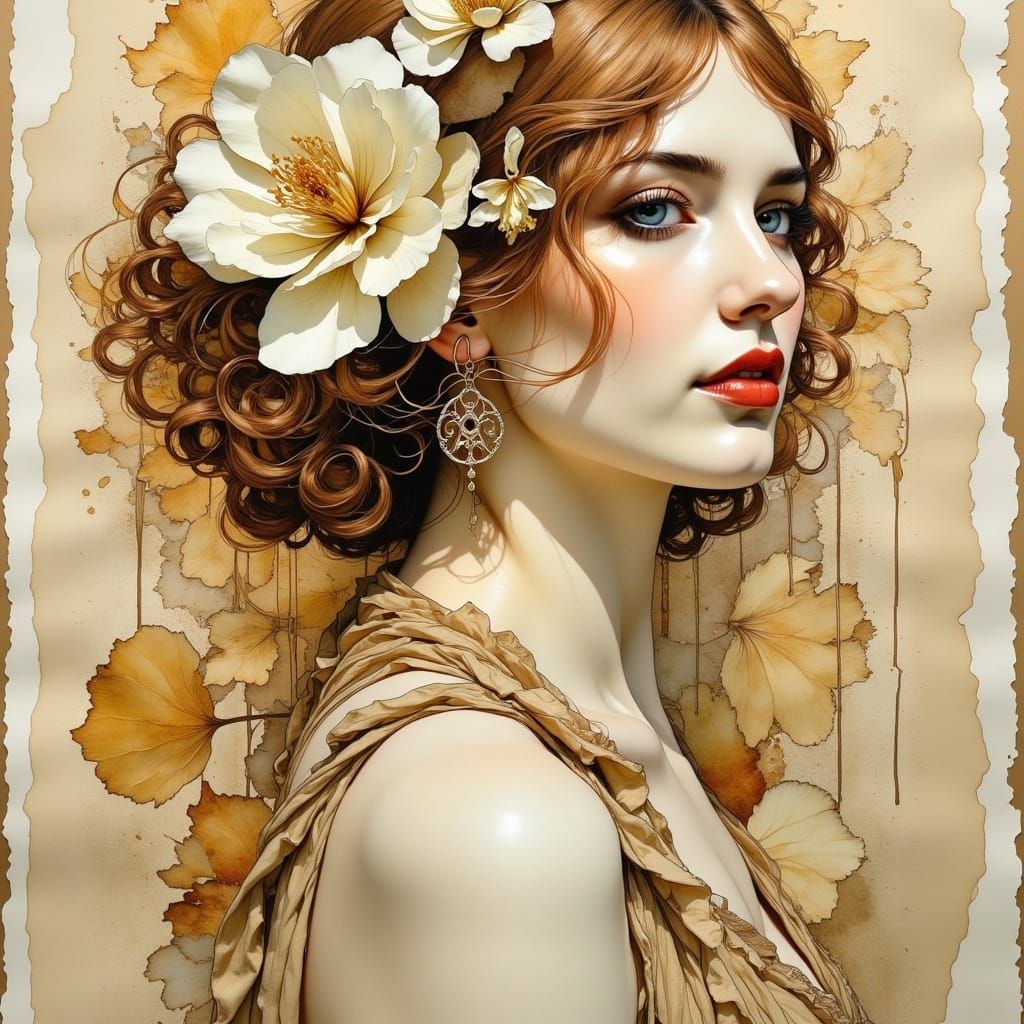 1920s Woman with Magnolias in Alcohol Ink Style