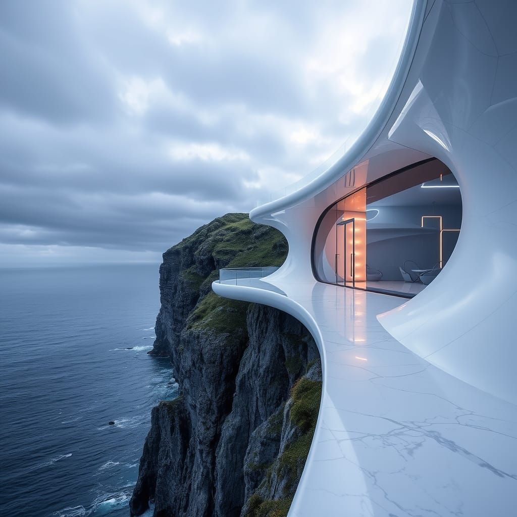 Futuristic Marble Sanctuary on Cliffs of Moher