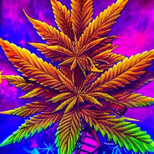 Ganja Oil Painting in Psychedelic Cosmic Style