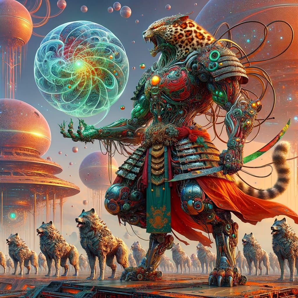 Cyborg Samurai on Alien Planet in Hyperreal Style