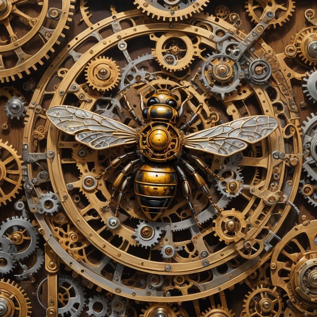 Clockwork Bee in Oil Painting Style