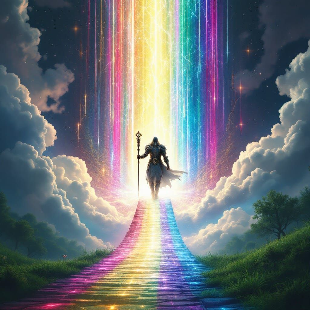 Heimdall, Guardian of Bifrost Bridge in Vibrant Fantasy Styl...