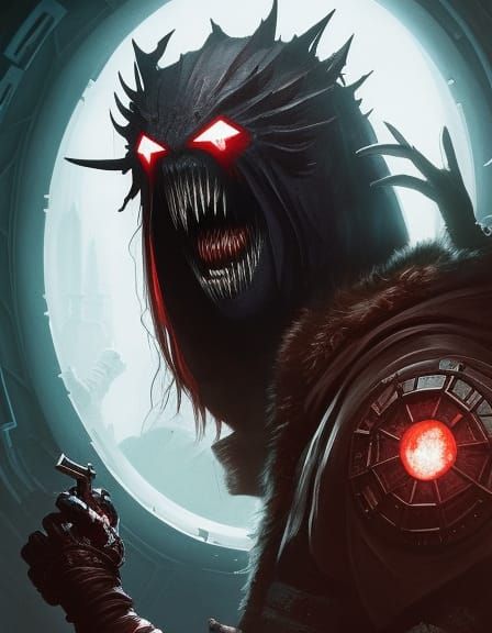 Woman with Exaggerated Expression in Dark Fantasy Style