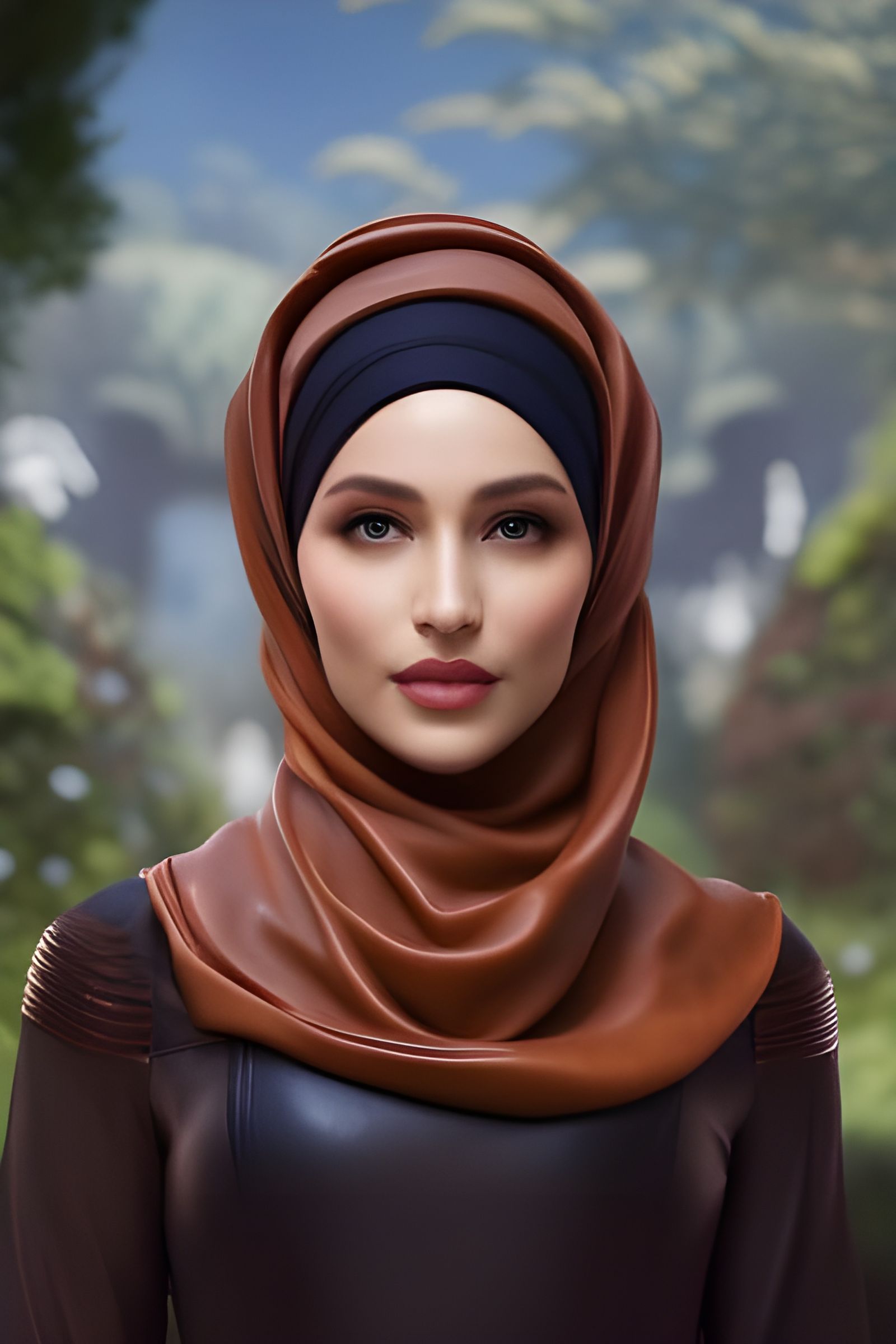 European Woman in Hijab in Botanic Garden