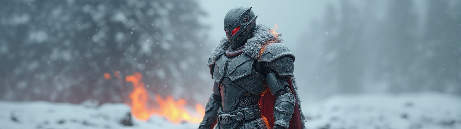 Biomechanical Warrior in Winter Storm, Sci-Fi Concept Art