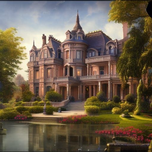 Majestic Mansion with Victorian Garden in Detailed Matte Pai...