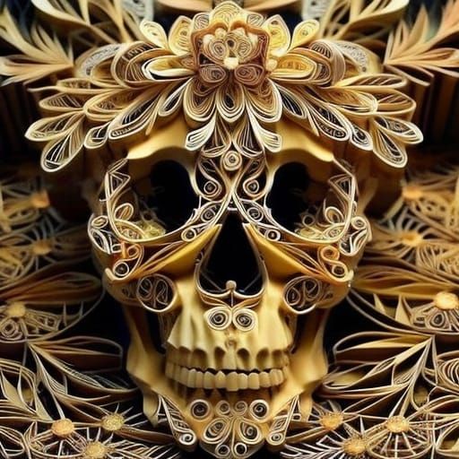 Detailed Paper Quilled Skull in Realistic Style