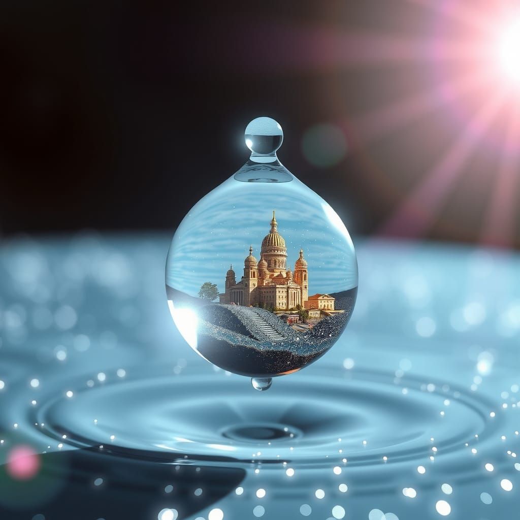 Utopian City Inside Water Droplet: Frutiger Aero Art