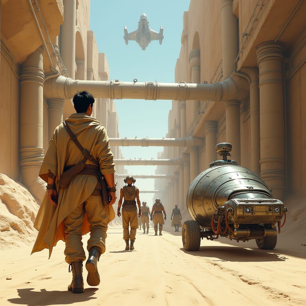 Futuristic Street Scene with Diverse Aliens and Robotic Comp...