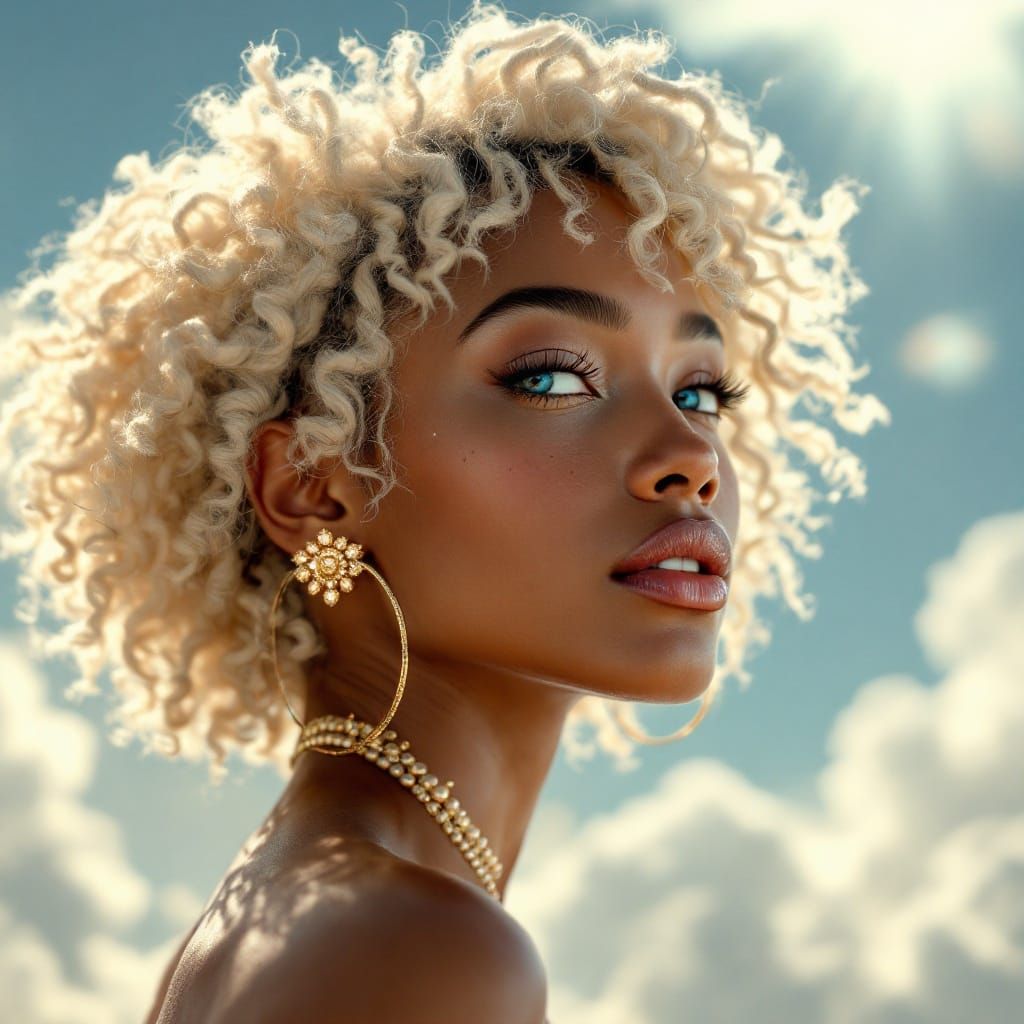 Serenely Adorned Woman in Soft Focus Heavenly Light