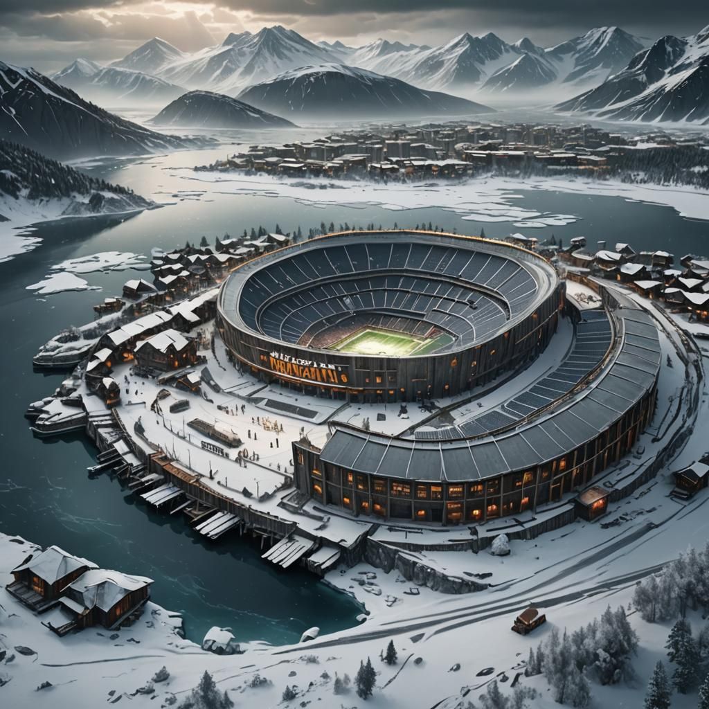 Viking Football Stadium on Icy Island: Digital Painting