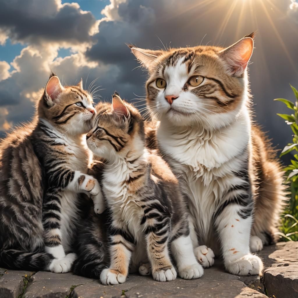 Mother Cat's Unconditional Love for Kittens