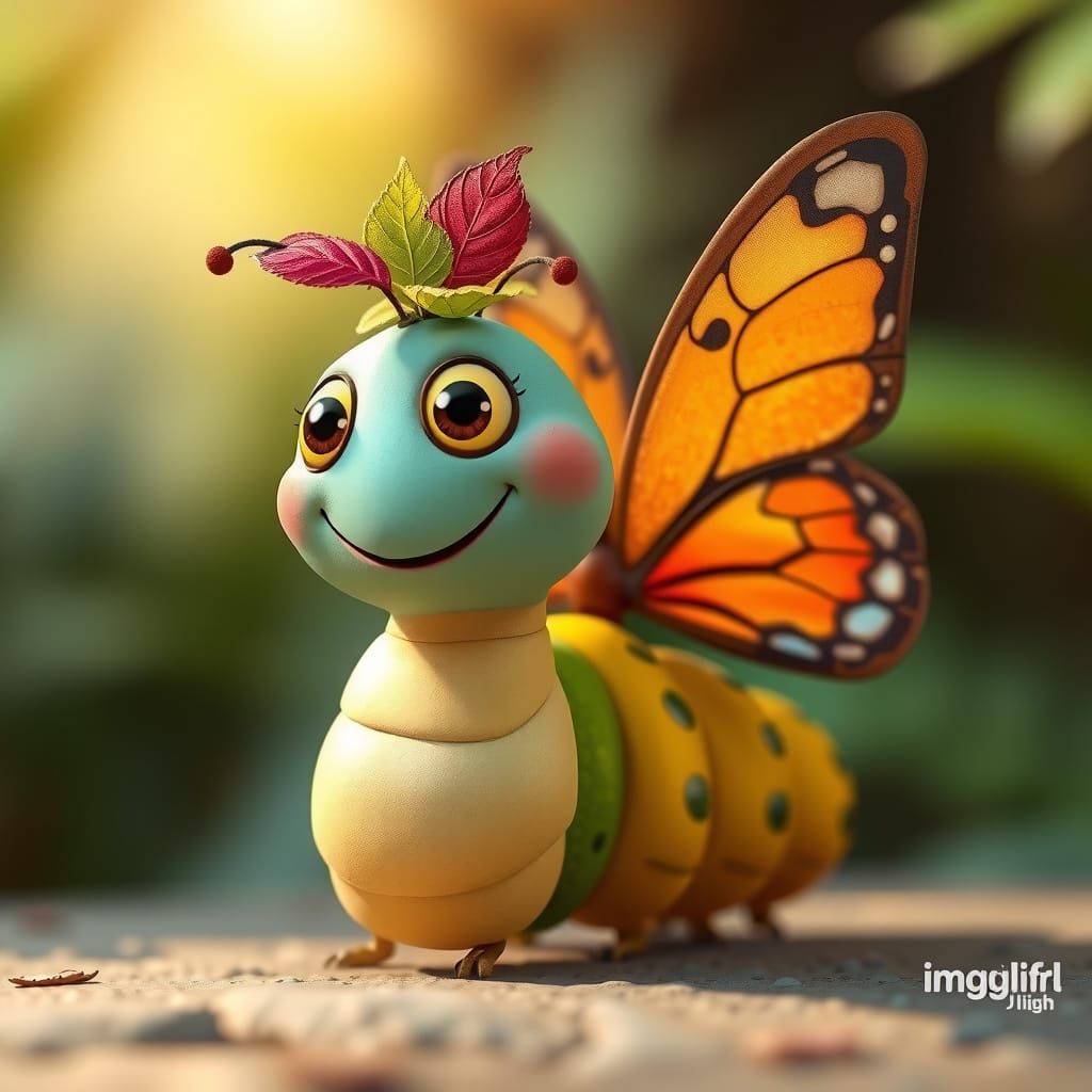 Caterpillar's Joyful Transformation into Butterfly: Pixar St...