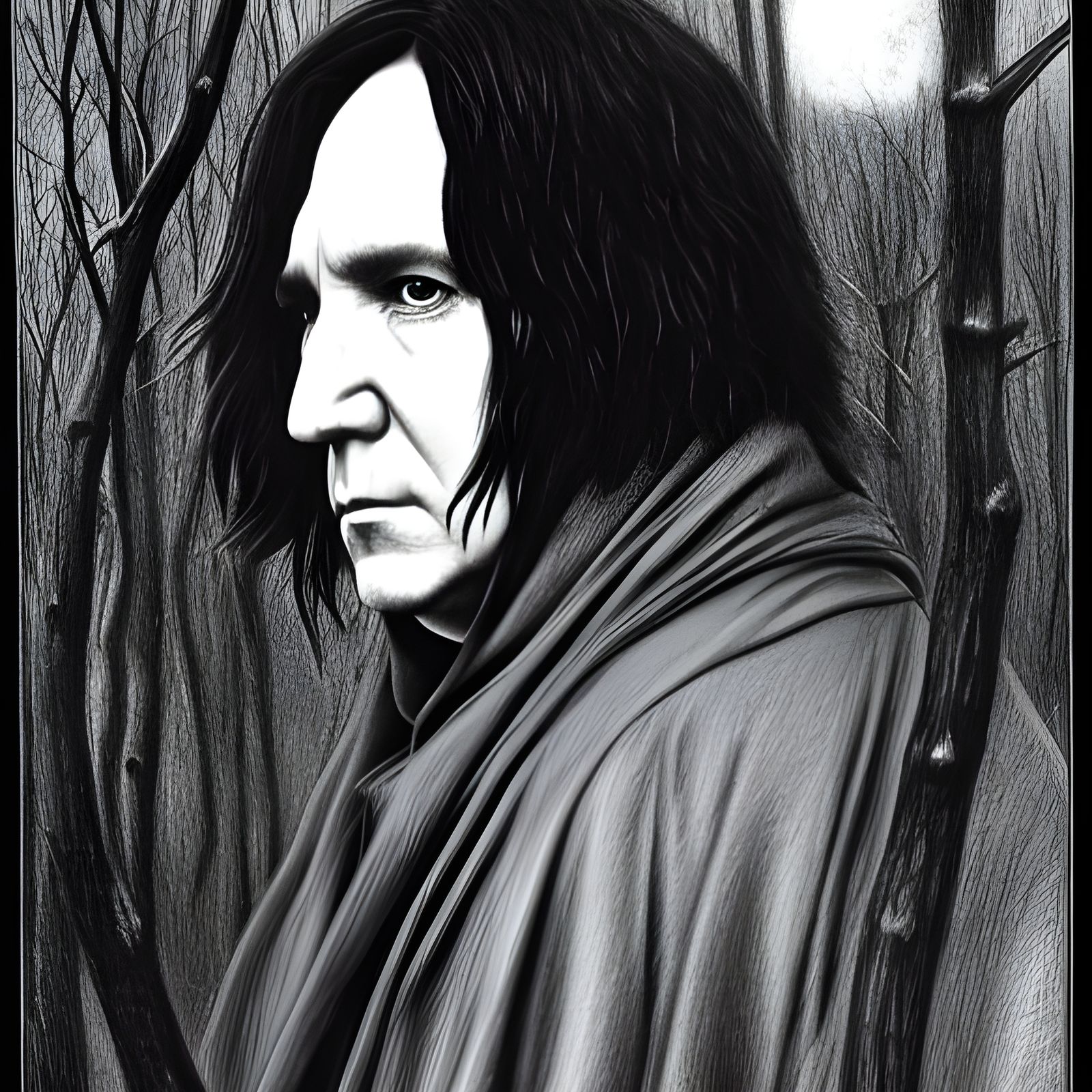 Mysterious Portrait of Severus Snape in Pencil Drawing