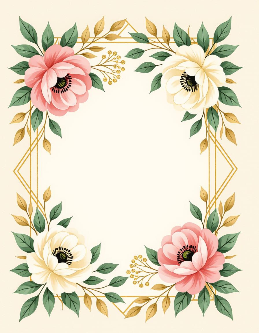 Elegant Watercolor Floral Frame with Gold Accents