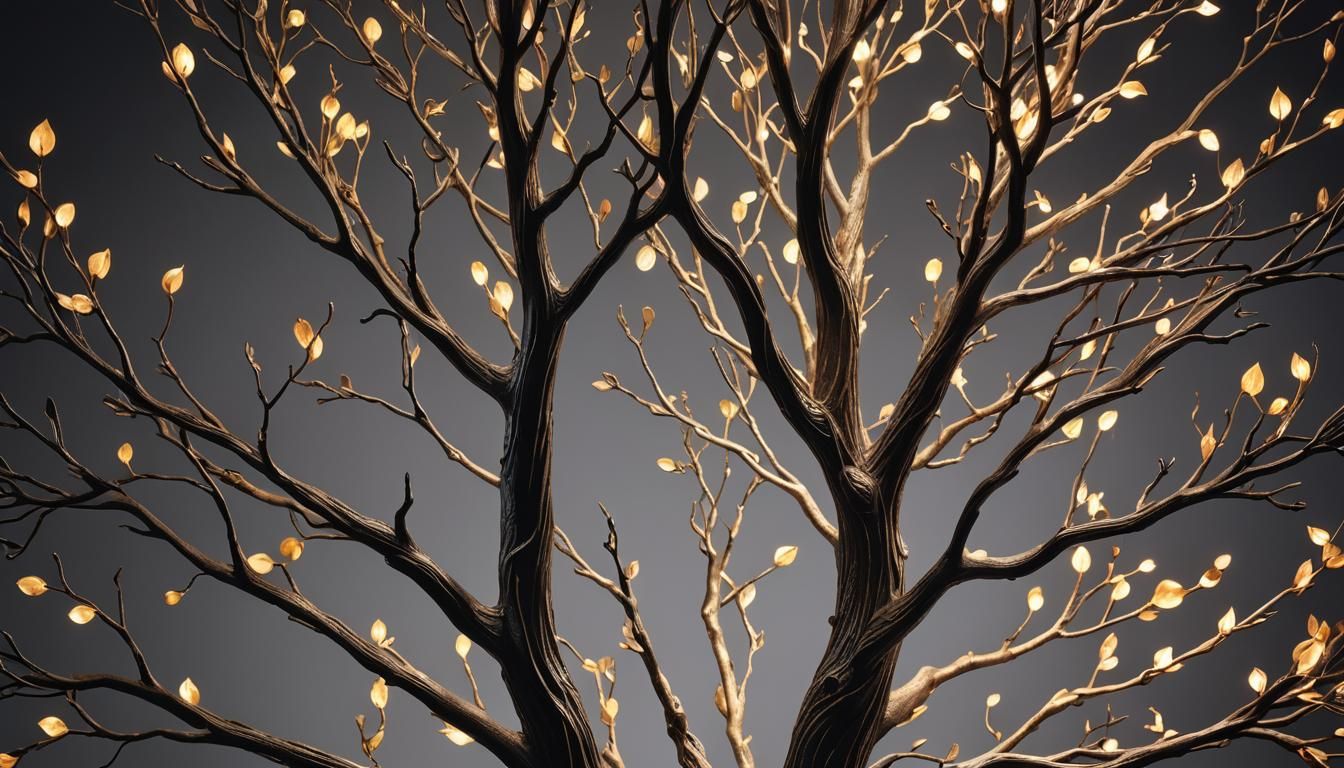 Tree Lamp with Glowing Branches: Hyper-Realistic Product Sho...