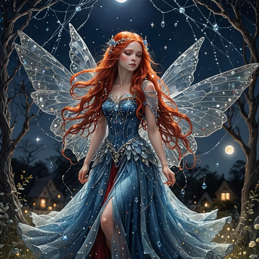 Fairy in Cobweb with Gemstone Wings