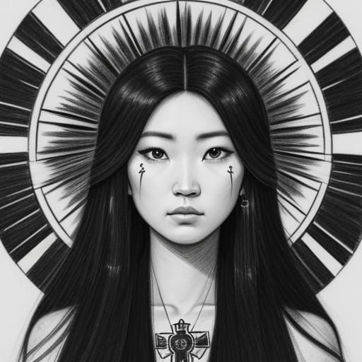 Pencil Sketch of Native Asian Spanish Woman with Tear