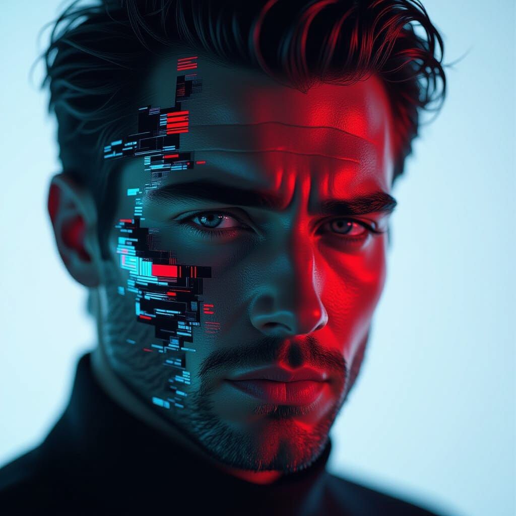 Distorted Fragmented Face with Digital Corruption