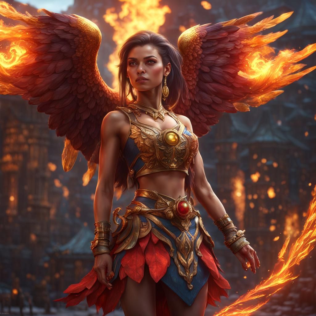 Phoenix Girl in Detailed Fantasy Art Style