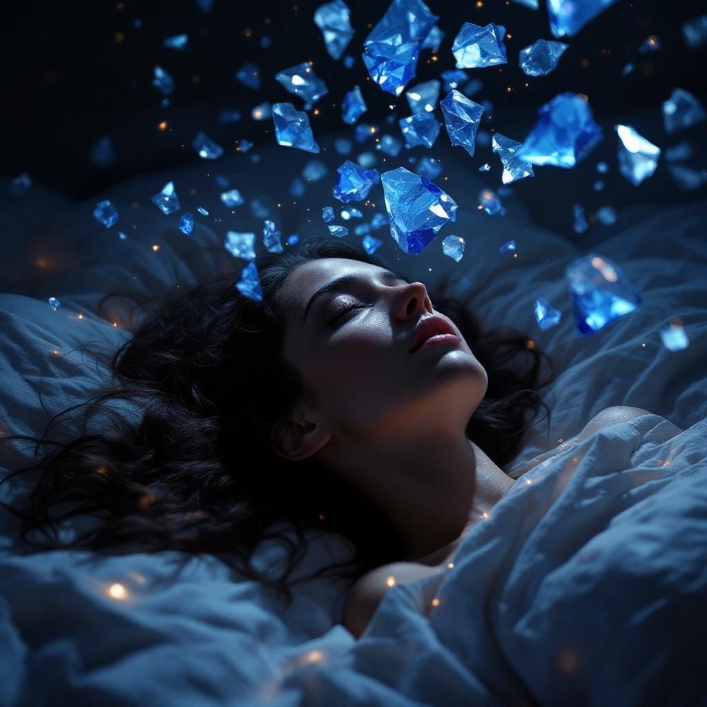 Woman Wakes Amid Crystalline Shards: Painterly Surrealism