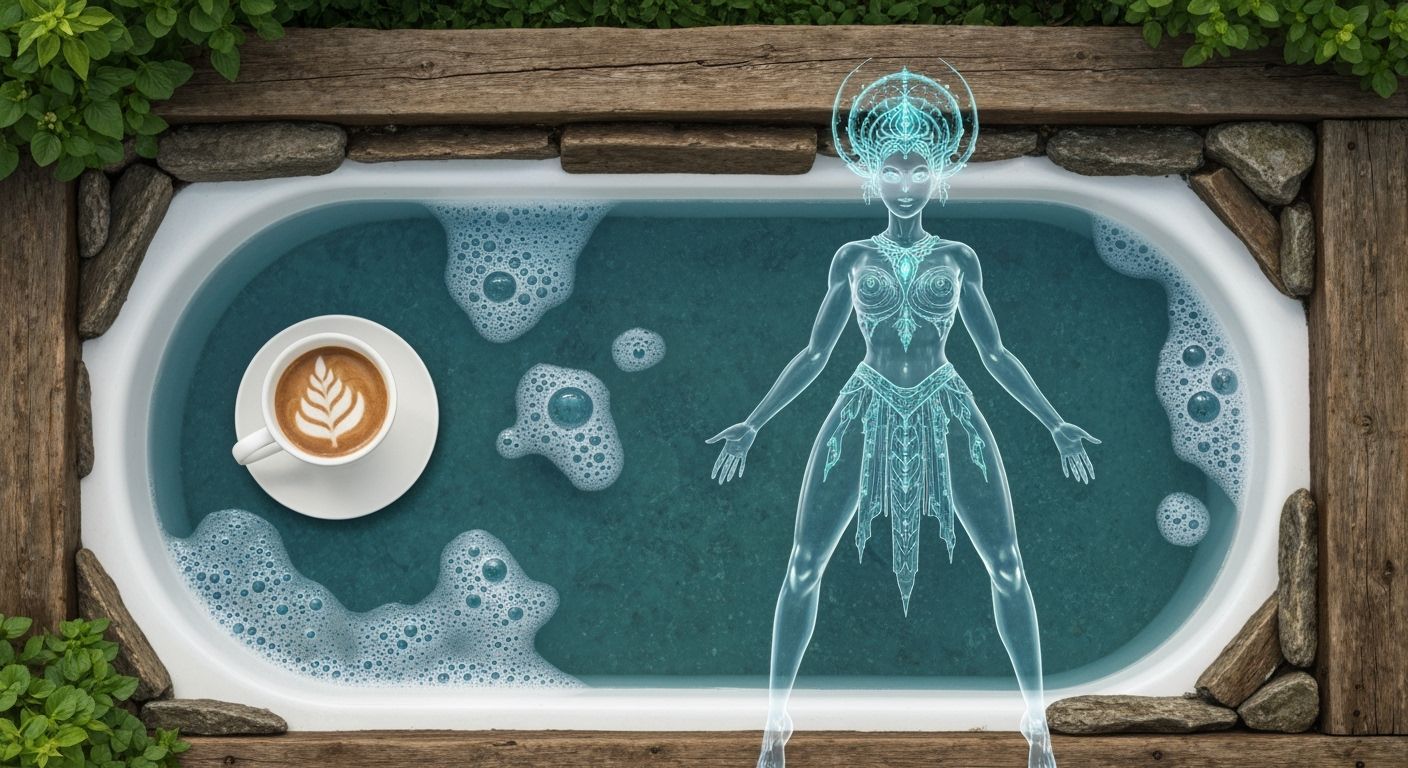 Comforting Coffee Moment in Bubble Bath