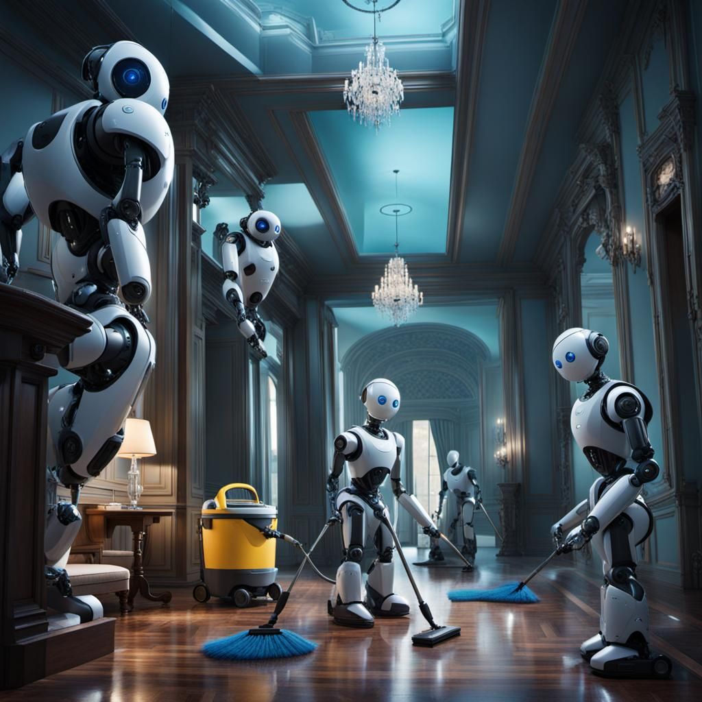 Robots Cleaning a Mansion Interior