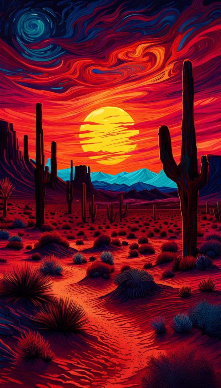 Dramatic Desert Sunset in Maximalist Style