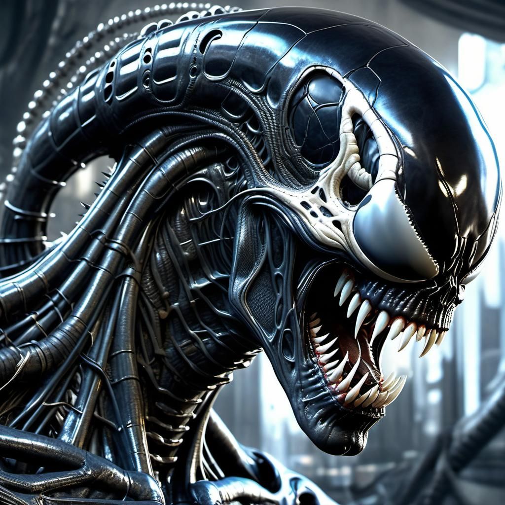 Biopunk Venom Portrait in Giger Style