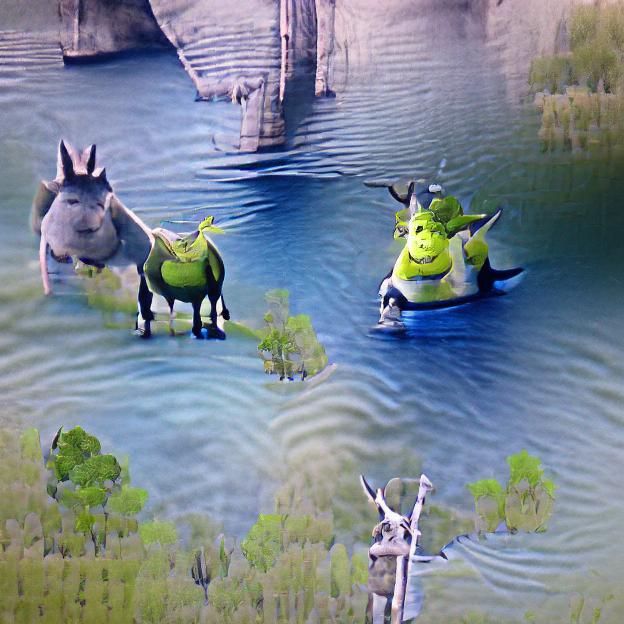Shrek, Donkey, and Dragon in the Swamp