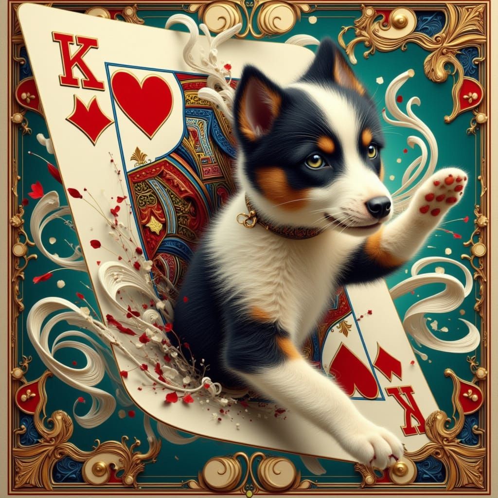 Border Collie Puppy Emerges from Playing Card