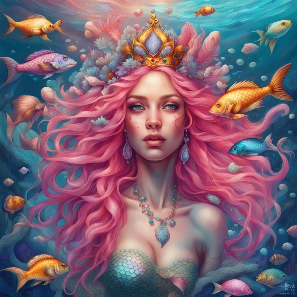 Gemstone Mermaid in Astral Underwater Scene