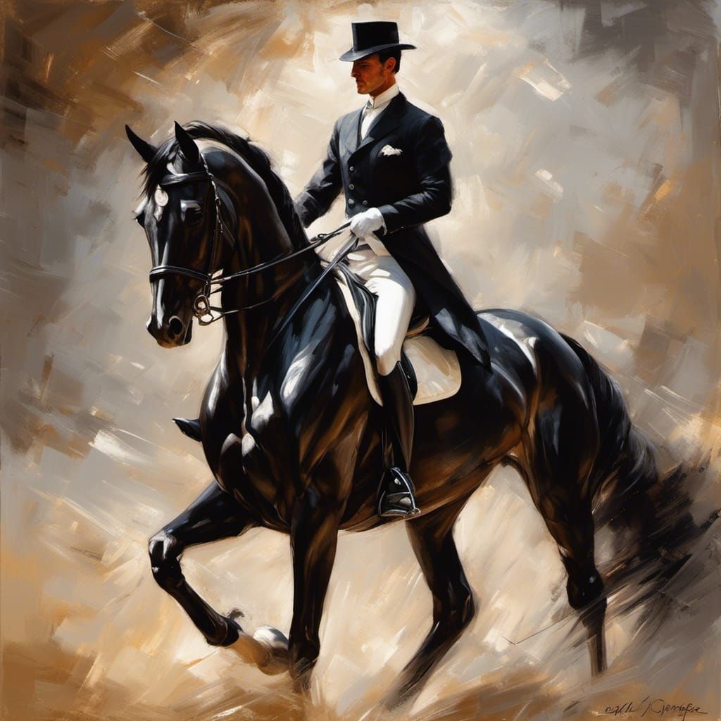 Dressage Horse in Piaffe: Hyperrealistic Equestrian Portrait