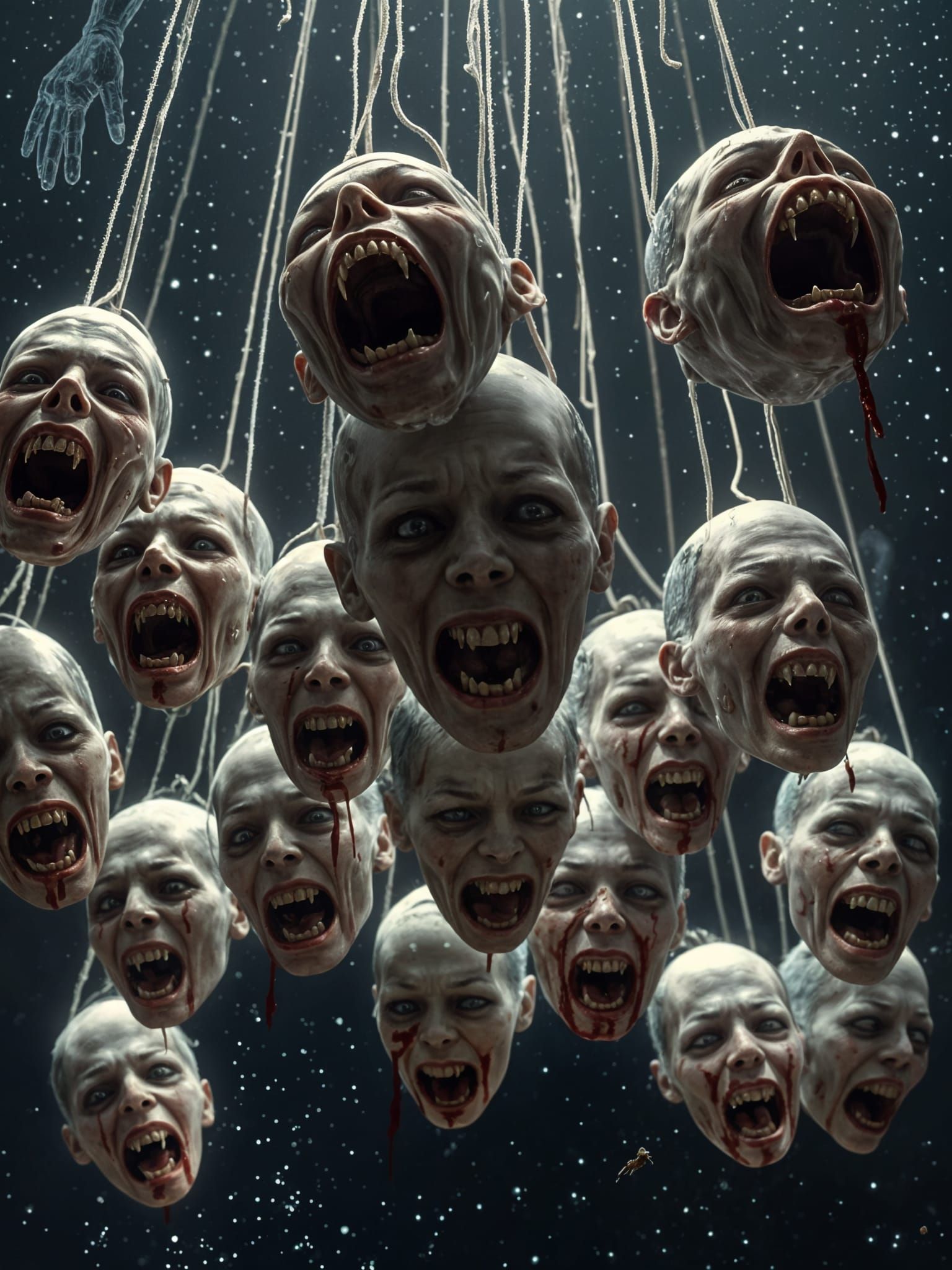 Horrific Faces Beneath Starry Sky, Unreal Engine