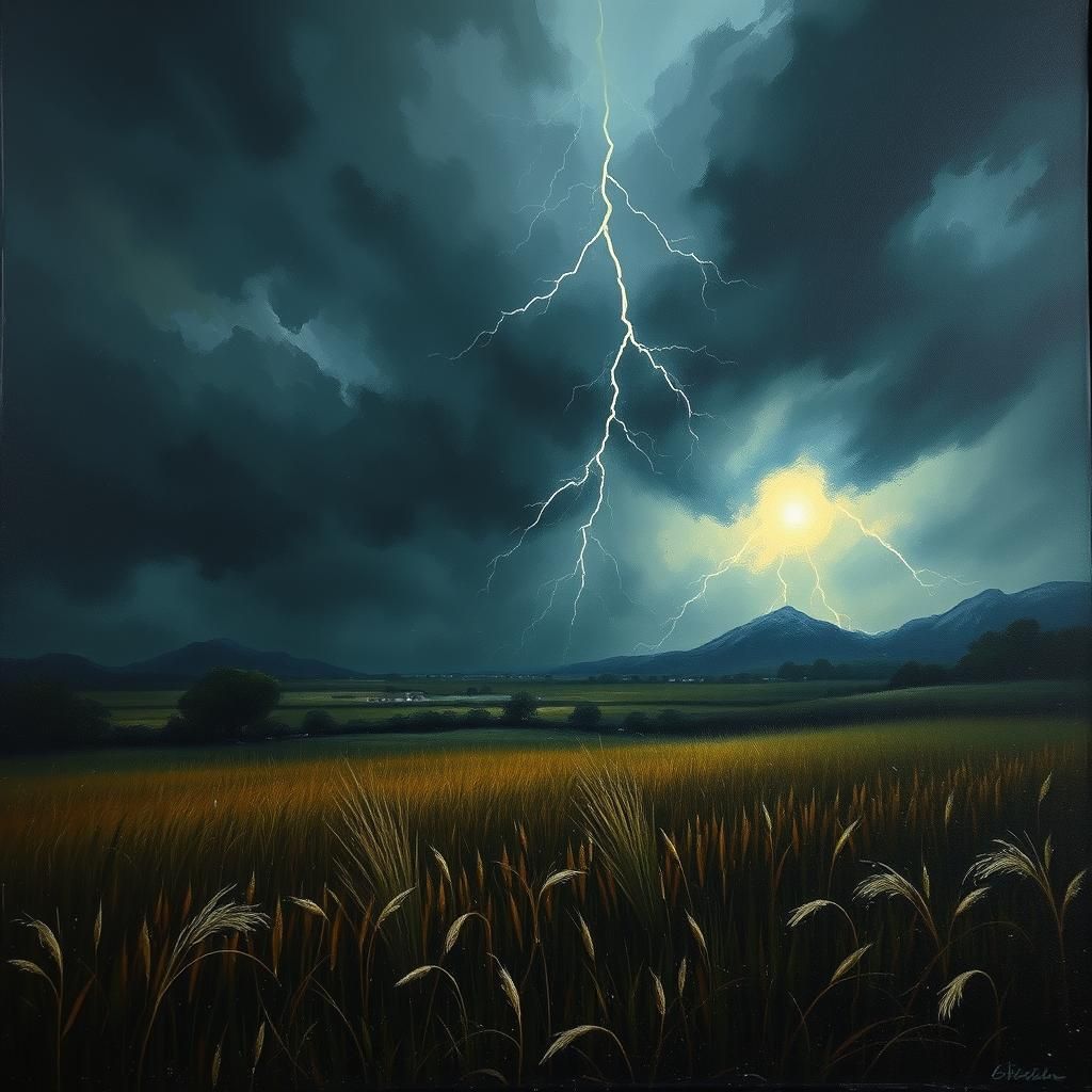 Dramatic Lightning Storm Over Fields in Atmospheric Realism