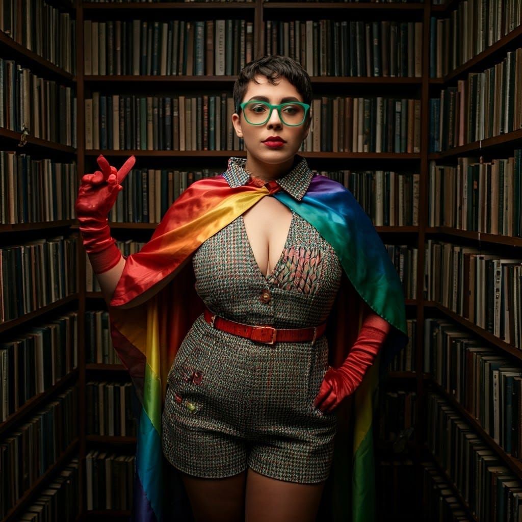 Energetic Librarian in Whimsical Outfit