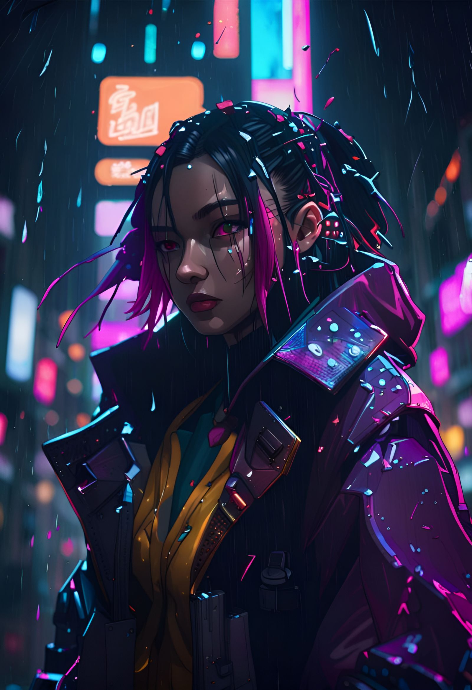 Rainy Cyberpunk Tokyo Night in Anime Style