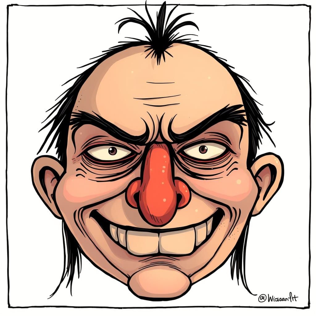 Surreal Cartoon Face with Whimsical Features