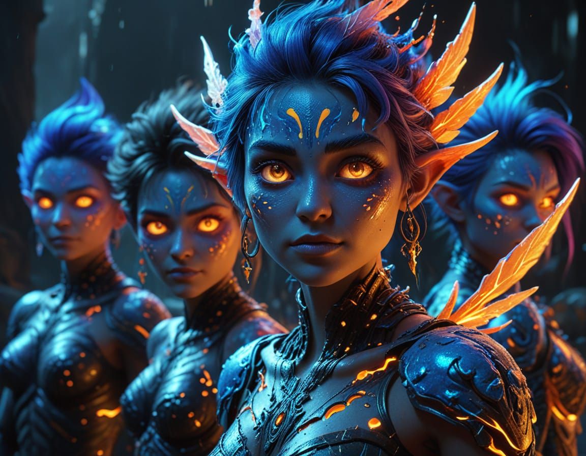 Neon Fairy Trolls Exercising: Fantasy Concept Art