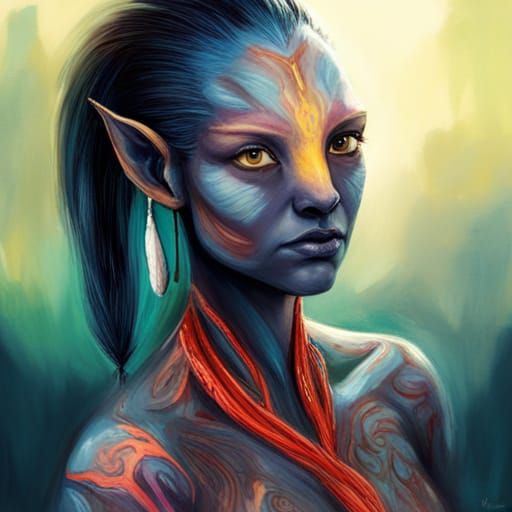 Beautiful Na'vi Woman Portrait in Hyperrealistic Style