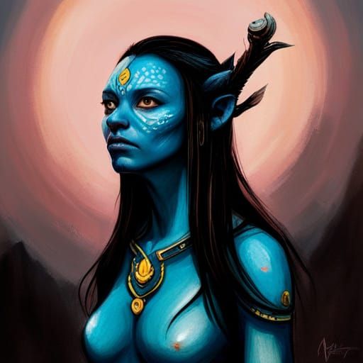 Beautiful Na'vi Woman Portrait in Hyperrealistic Style